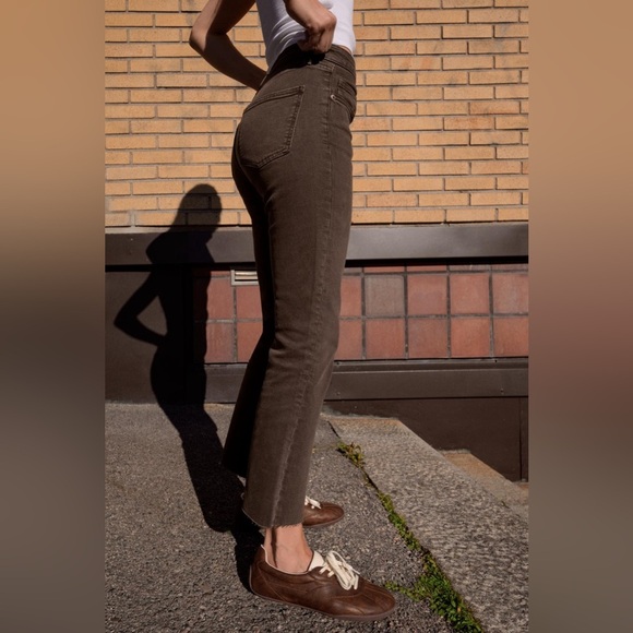 Zara High Rise Cut Off Jeans Brown - Picture 7 of 8